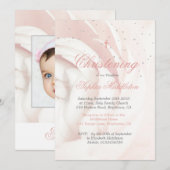 Christening Baptism Fotomeisje Roze Rose Silver Kaart (Voorkant / Achterkant)