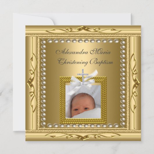 Christening Baptism Gold Photo Lijst Bow Kaart (Voorkant)