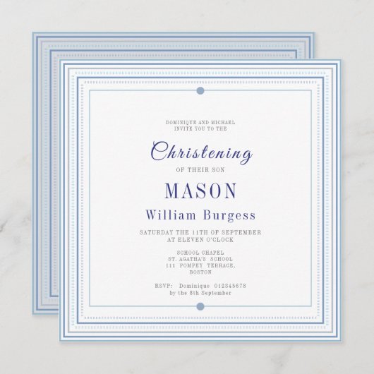 Christening Baptism Simple Script Blue Modern Aankondiging (Voorkant / Achterkant)