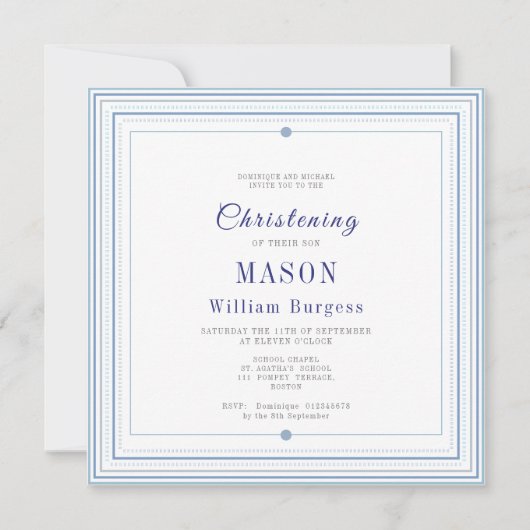 Christening Baptism Simple Script Blue Modern Aankondiging (Voorkant)