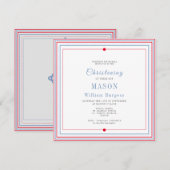 Christening Baptism Simple Script Blue Red Modern Aankondiging (Voorkant / Achterkant)