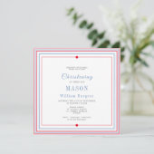 Christening Baptism Simple Script Blue Red Modern Aankondiging (Staand voorkant)