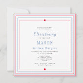 Christening Baptism Simple Script Blue Red Modern Aankondiging (Voorkant)