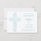 Christening, Baptism Uitnodiging - Blauw Kruis (Voorkant)