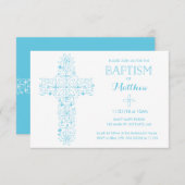 Christening, Baptism Uitnodiging - Blauw Kruis (Voorkant / Achterkant)