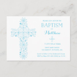 Christening, Baptism Uitnodiging - Blauw Kruis