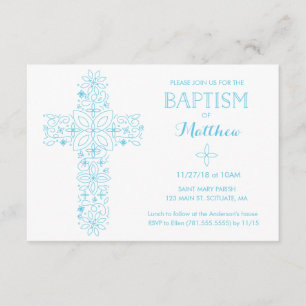 Christening, Baptism Uitnodiging - Blauw Kruis