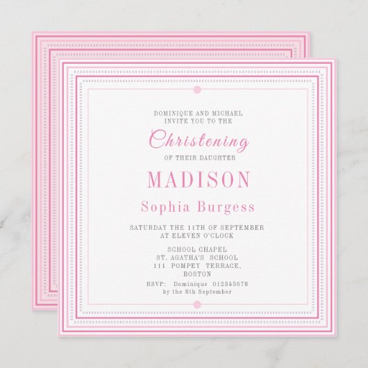 Christening Baptisme Naming Pink Simple Modern Ann Aankondiging (Voorkant / Achterkant)