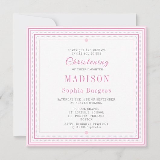 Christening Baptisme Naming Pink Simple Modern Ann Aankondiging (Voorkant)