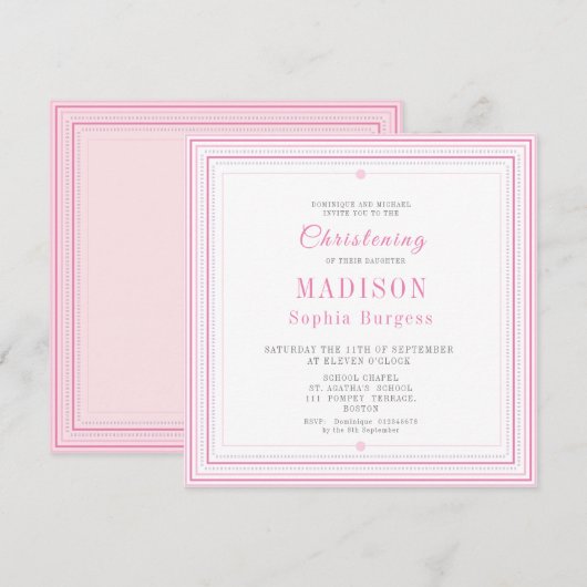 Christening Baptisme Naming Simple Pink Modern Ann Aankondiging (Voorkant / Achterkant)