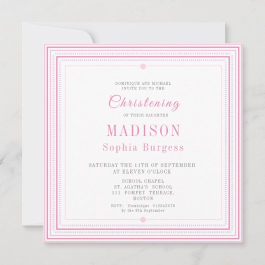 Christening Baptisme Naming Simple Pink Modern Ann Aankondiging (Voorkant)