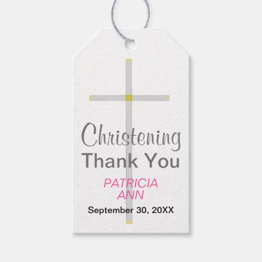 Christening Bedankt Silver Cross Girl Pink Cadeaulabel (Voorkant)