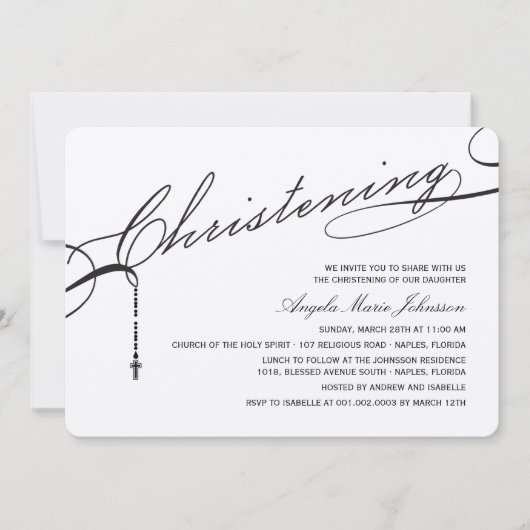 Christening Black Script Cross Foto Religies Kaart (Voorkant)