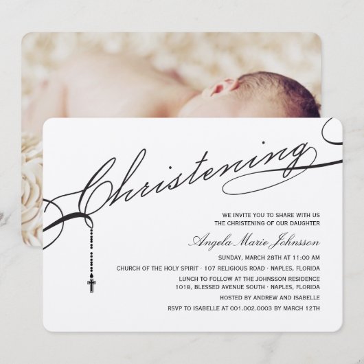 Christening Black Script Cross Foto Religies Kaart (Voorkant / Achterkant)