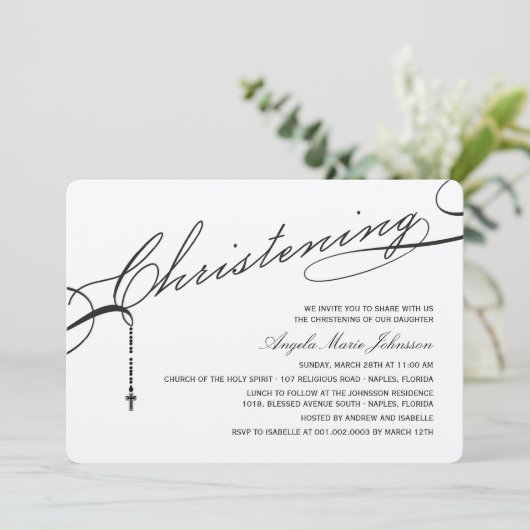 Christening Black Script Cross Foto Religies Kaart (Staand voorkant)