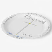 Christening Blue Boy Name Silver Cross Papieren Bordje (Gekanteld)