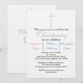 Christening Blue Pink Triplets Kaart (Voorkant / Achterkant)