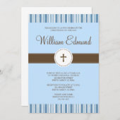 Christening Blue Stripe Uitnodiging - Jongen (Voorkant / Achterkant)