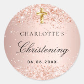 Christening blush roos goudglitter name girl ronde sticker (Voorkant)