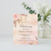 Christening blush roos pampas bloemenuitnodiging (Staand voorkant)