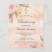 Christening blush roos pampas bloemenuitnodiging (Voorkant)