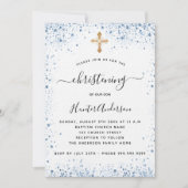 Christening boy blue white gold cross luxe kaart (Voorkant)