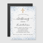 Christening boy blue white goudmazen magneet (Voorkant / Achterkant)