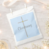 Christening Boy Light Blue Silver Cross Favor Bag Bedankzakje (Geknipt)