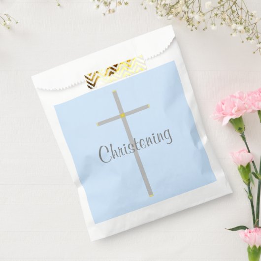 Christening Boy Light Blue Silver Cross Favor Bag Bedankzakje (Gezegeld)