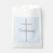 Christening Boy Light Blue Silver Cross Favor Bag Bedankzakje (Voorkant)