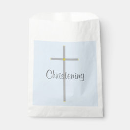 Christening Boy Light Blue Silver Cross Favor Bag Bedankzakje