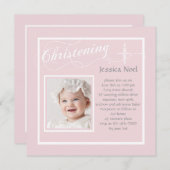 Christening Calligrafie Roze Fotouitnodiging Kaart (Voorkant / Achterkant)