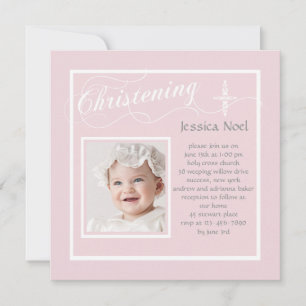 Christening Calligrafie Roze Fotouitnodiging Kaart