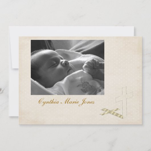 Christening Cream Cross Uitnodiging (Voorkant)