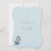 Christening Cross Blue Grey Baby Rattle Kaart (Achterkant)