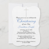 Christening Cross Blue Grey Baby Rattle Kaart (Voorkant)