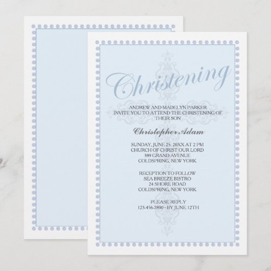 Christening Cross Blue Uitnodiging (Voorkant / Achterkant)