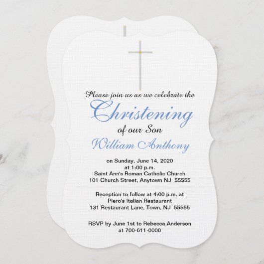 Christening Cross Blue Uitnodigingen (Voorkant / Achterkant)
