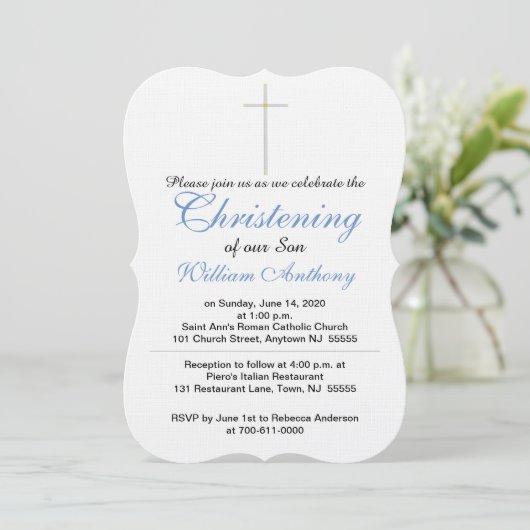 Christening Cross Blue Uitnodigingen (Staand voorkant)