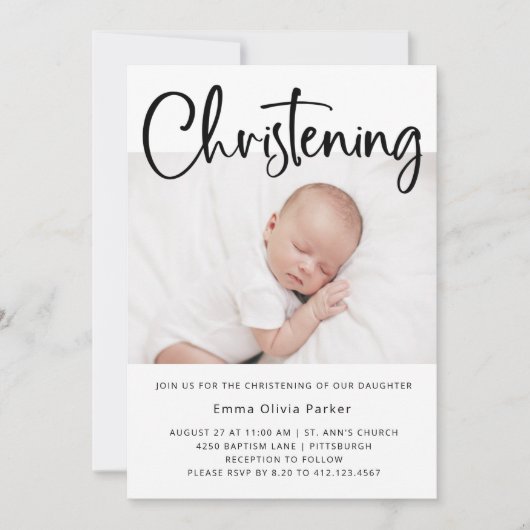 Christening | Eenvoudige minimale zwarte en witte  Kaart (Voorkant)