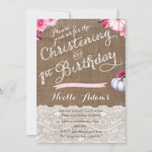 Christening en 1e verjaardag in het najaar kaart (Voorkant)