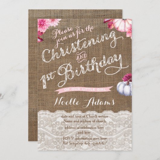 Christening en 1e verjaardag in het najaar kaart (Voorkant / Achterkant)