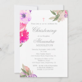 Christening Foto Floral Rozen Uitnodiging