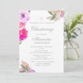 Christening Foto Floral Rozen Uitnodiging (Staand voorkant)