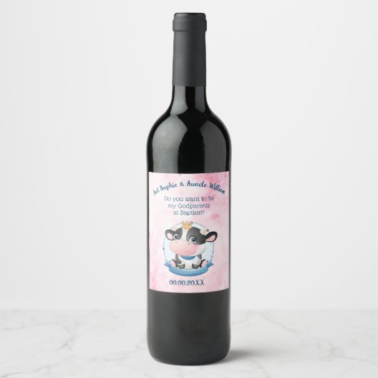 Christening Gift for Godouders Wine Label Wijn Etiket (Voorkant)