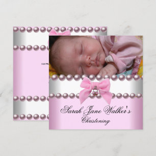 Christening Girl Pink White Pink Pearl Foto Kaart