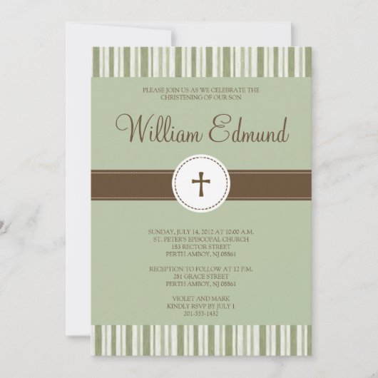 Christening Green Stripe Uitnodiging (Voorkant)