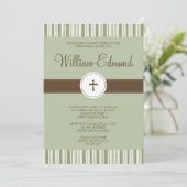 Christening Green Stripe Uitnodiging (Staand voorkant)