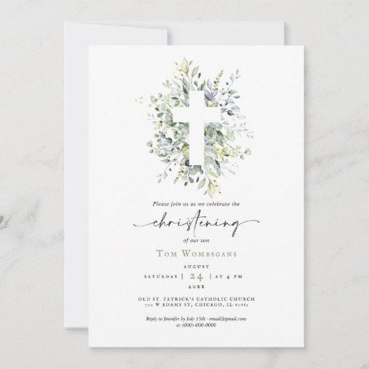 Christening Invitation Greenery Kaart (Voorkant)