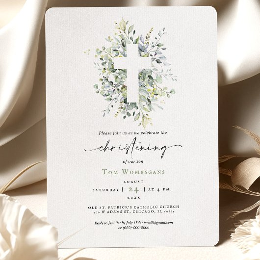 Christening Invitation Greenery Kaart